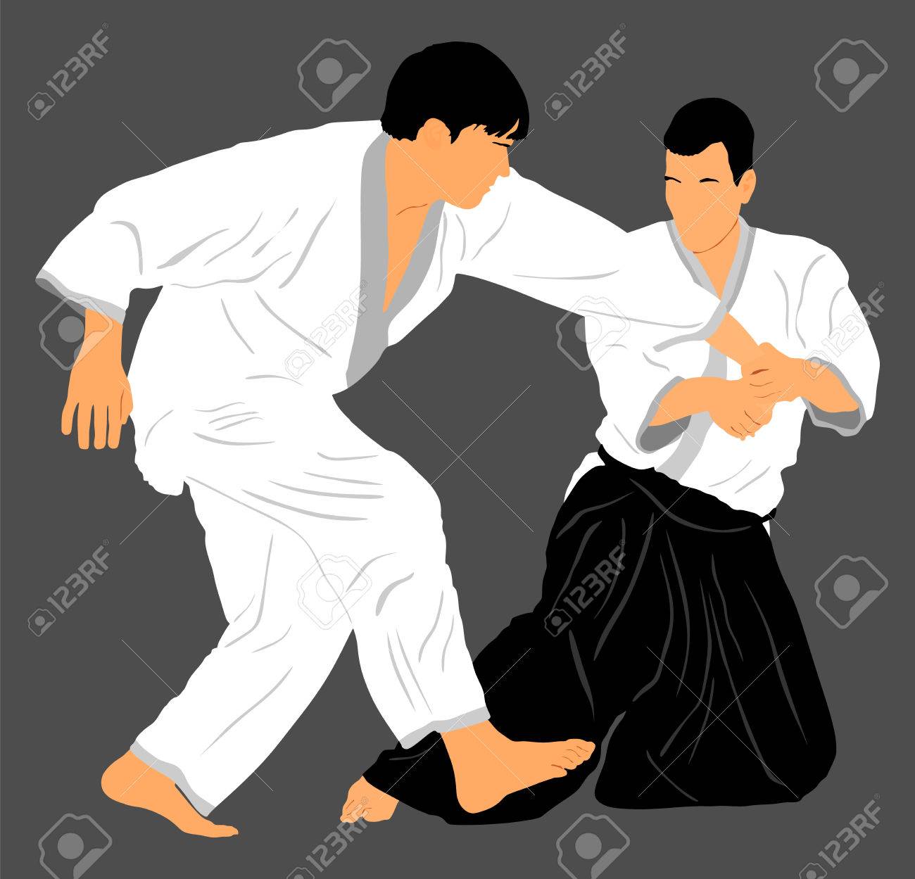 2 合気道戦闘機ベクトル シルエット シンボル図間の戦い トレーニング アクションにスパーリング 自衛 防衛のアート良さコンセプト のイラスト素材 ベクタ Image