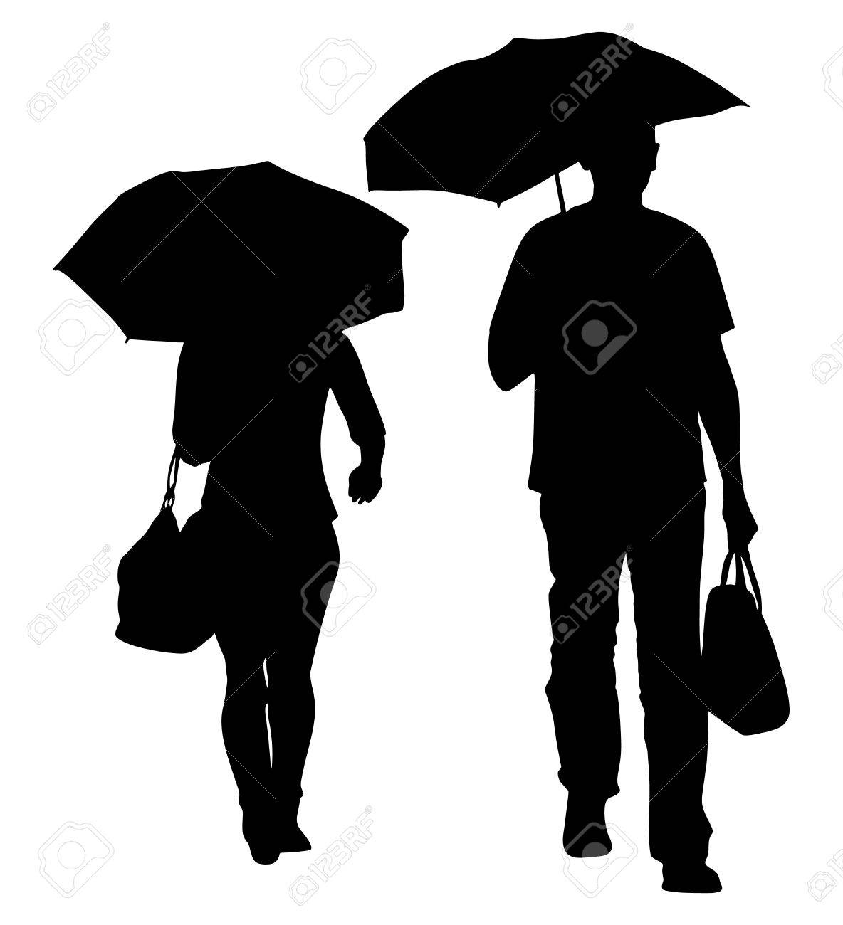 umbrella and rain silhouette