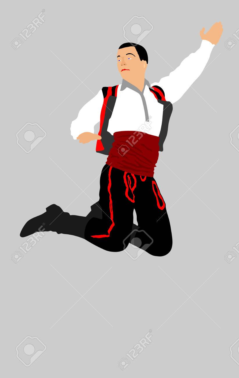 バルカン ダンサー ベクトル イラスト背景に分離されました ヨーロッパのフォーク ダンス のイラスト素材 ベクタ Image