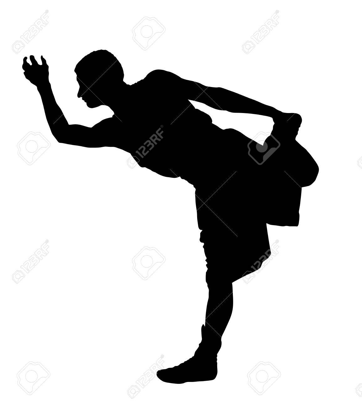 スポーツマン ボクサーを徐々 に引出すおよびジム ベクトル シルエット イラストで彼女の体をストレッチは 白い背景上に分離 重量を失います のイラスト素材 ベクタ Image