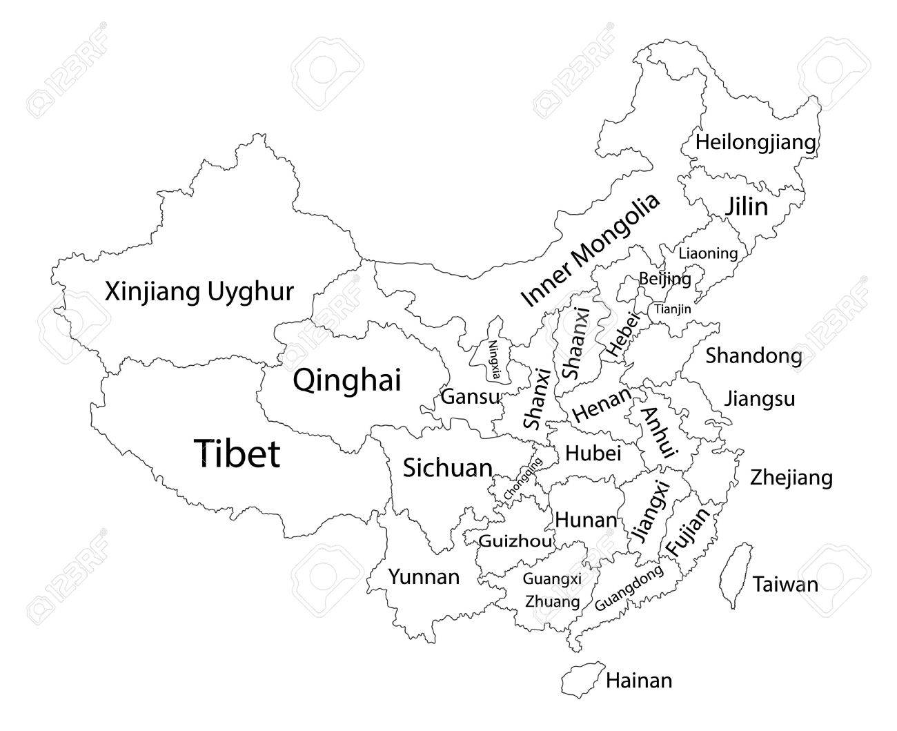 Editable blank vector map of China. Vector map of China isolated on background. High detailed. Autonomous communities of China. Administrative divisions of China counties, separated provinces. - 62185721 Editable blank vector map of China. Vector map of China isolated on background. High detailed. Autonomous communities of China. Administrative divisions of China counties, separated provinces. - 62185721