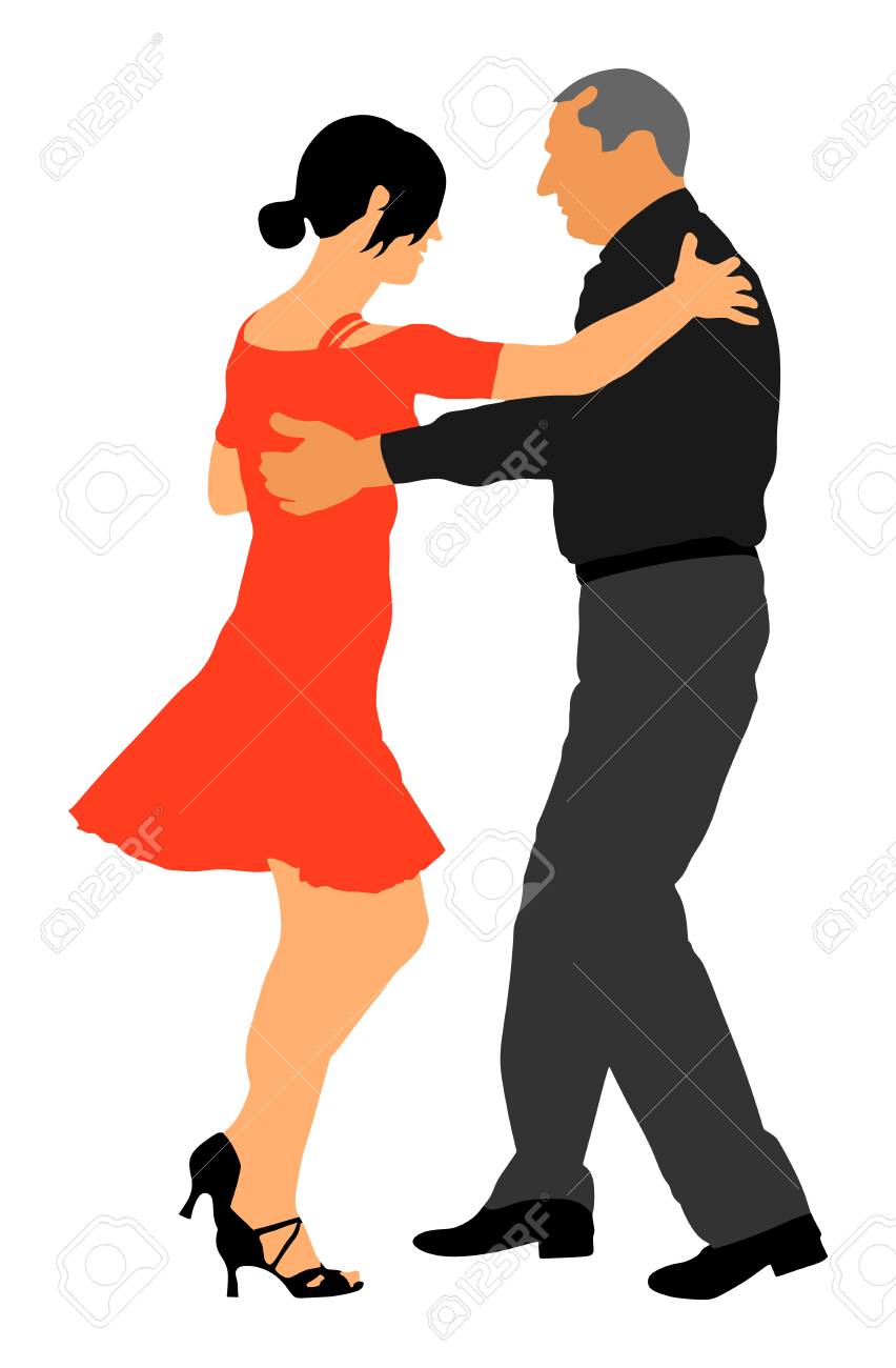 エレガントなラテンダンサーカップルベクトルイラストは 白い背景に隔離されています ボールルームの夜のイベントで成熟したタンゴダンスの人々 のイラスト素材 ベクタ Image