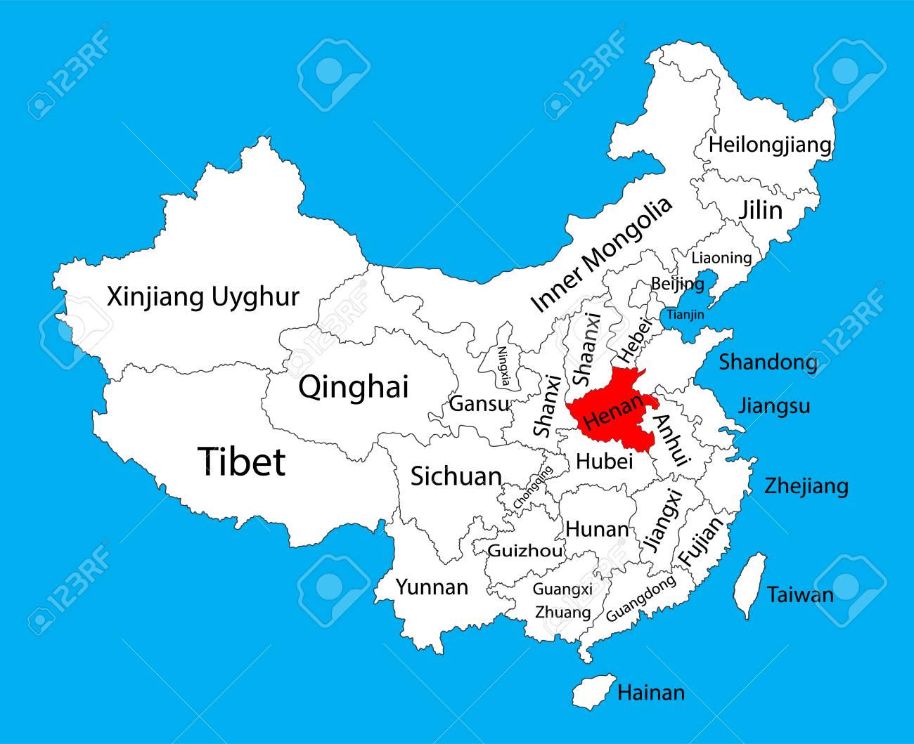 河南省地図 中国ベクトル地図イラスト背景に分離されました 編集可能な中国地図ベクトル のイラスト素材 ベクタ Image