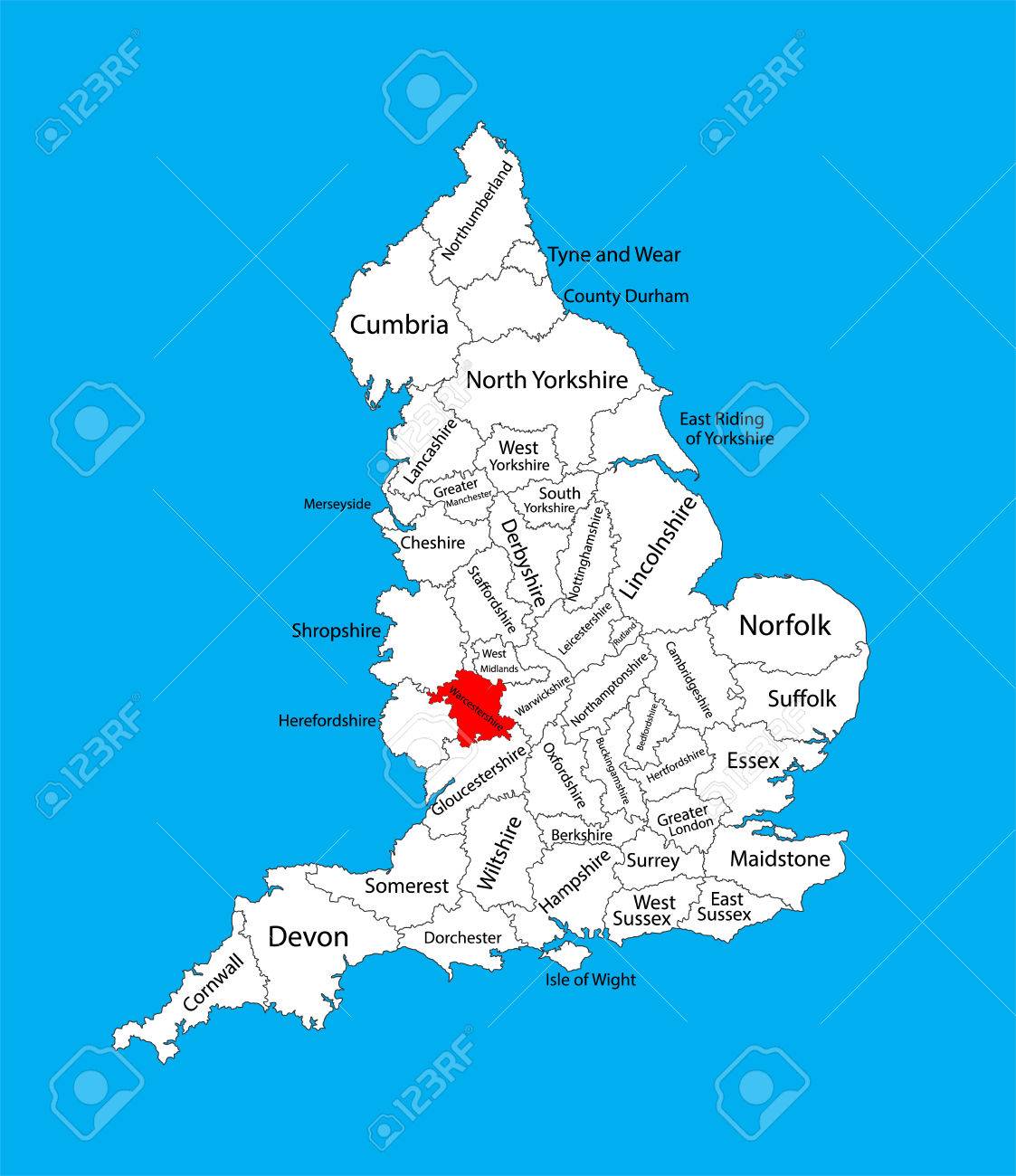 Map Of Worcestershire Villages Vector Map Of Worcestershire In West Midlands, United Kingdom With Regions.  England Vector Map. Royalty Free Svg, Cliparts, Vectors, And Stock  Illustration. Image 72371411.