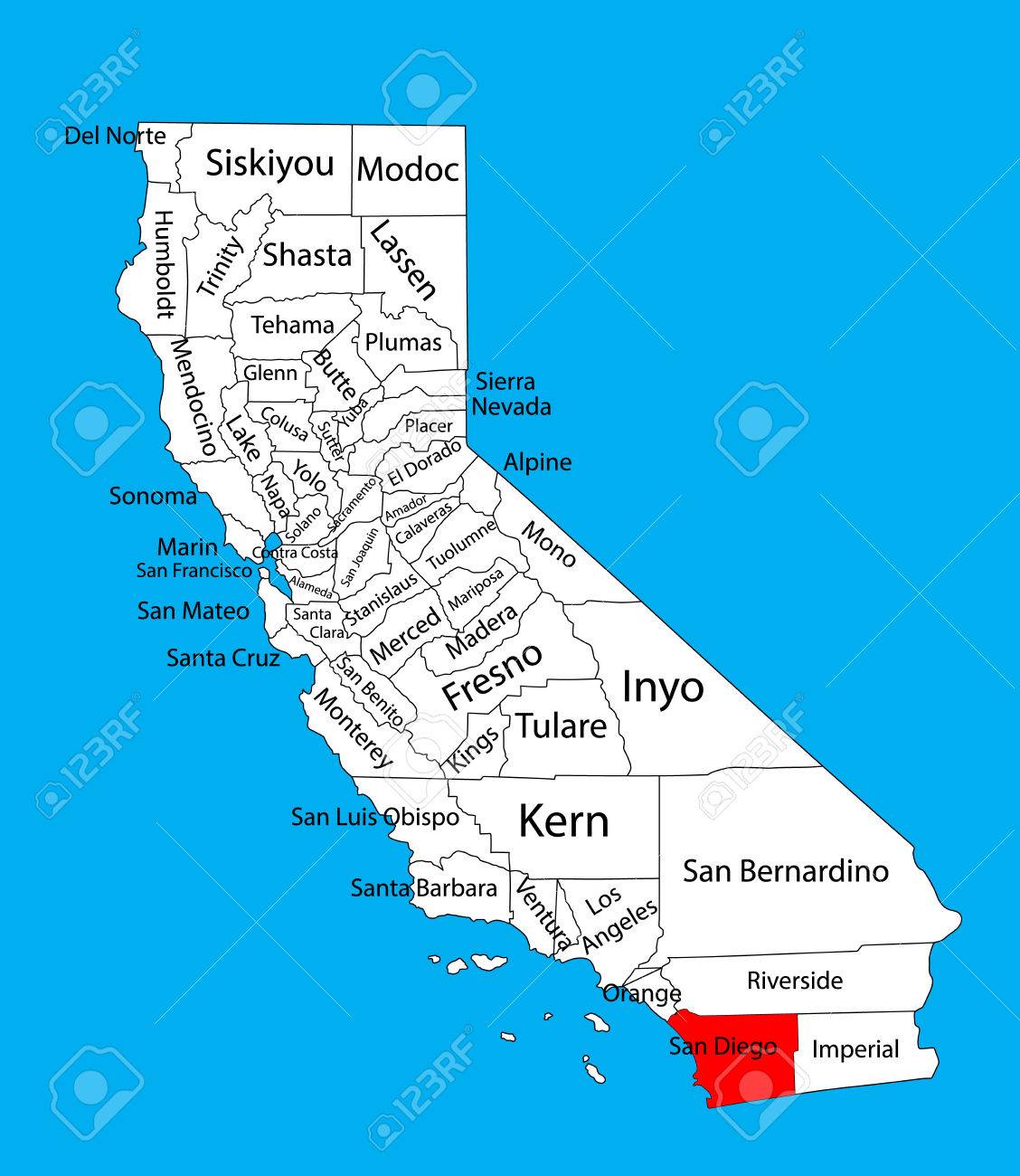 Map San Diego Ca San Diego County (Californië, Verenigde Staten Van Amerika) Vector Kaart  Geïsoleerd Op De Achtergrond. Bewerkbare Kaart Van Californië. Royalty  Vrije Svg, Cliparts, Vectoren, En Stock Illustratie. Image 72456589.