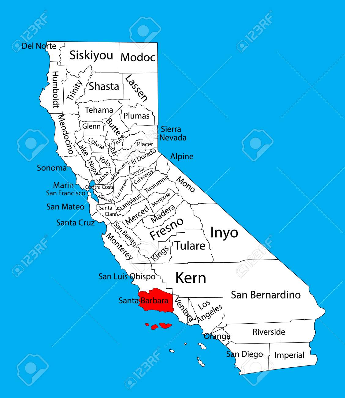 santa barbara carte californie Santa Barbara County Californie Etats Unis D Amerique Carte Vectorielle Isole Sur Fond Carte Modifiable De La Californie Clip Art Libres De Droits Vecteurs Et Illustration Image 72456594 santa barbara carte californie