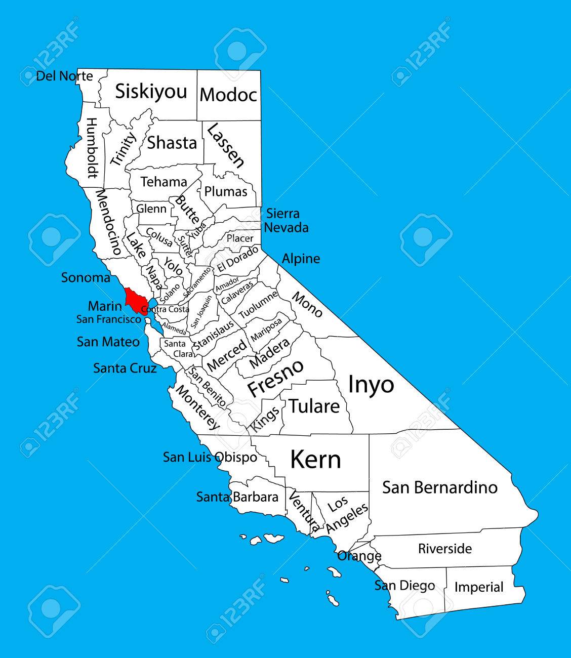 Map Of Marin County Marin County (Californië, Verenigde Staten Van Amerika) Vector Kaart  Geïsoleerd Op De Achtergrond. Bewerkbare Kaart Van Californië. Royalty  Vrije Cliparts, Vectoren, En Stock Illustratie. Image 72462051.