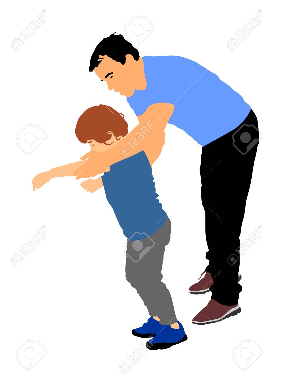 理学療法士と子供 リハビリテーションセンターで運動する少年 ベクターイラストレーションを隔離 医師は理学療法 治療中に小児を支持する 手をつないで第一歩を踏み出す のイラスト素材 ベクタ Image