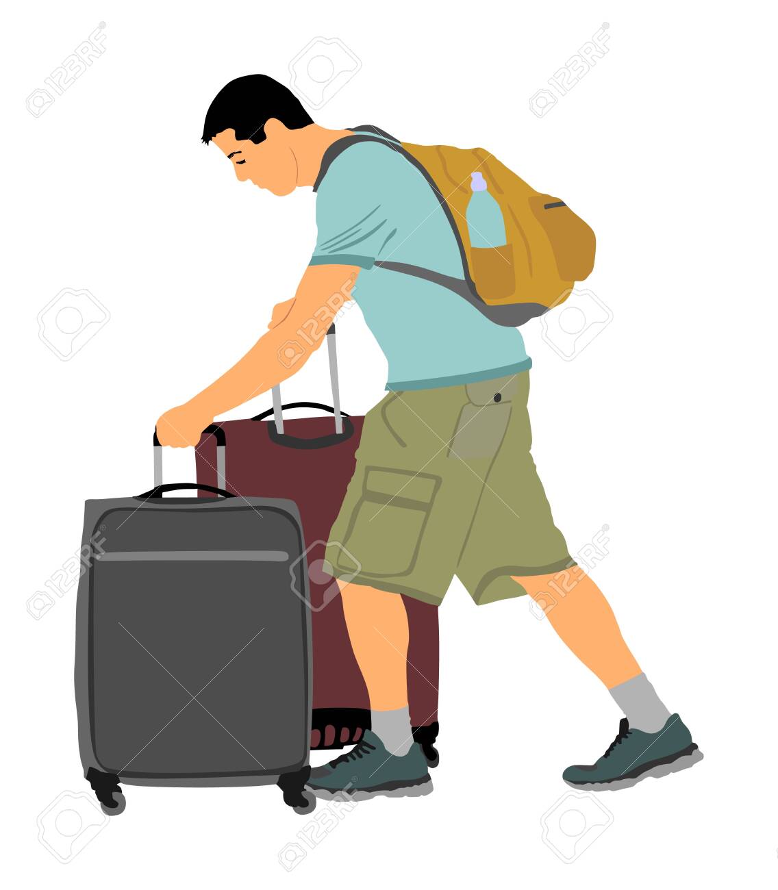 彼のローリングスーツケースベクトルのイラスト をバックグラウンドで隔離した疲れた観光客の旅行者 多くのバッグを持つ少年 空港への旅行のためのタクシーを待っている男の乗客 ホテルのドアマンの少年が手伝う のイラスト素材 ベクタ Image 彼のローリングスーツケースベクトルのイラスト をバックグラウンドで隔離した疲れた観光客の旅行者 多くのバッグを持つ少年 空港への旅行のためのタクシーを待っている男の乗客 ホテルのドアマンの少年が手伝う のイラスト素材 ベクタ Image