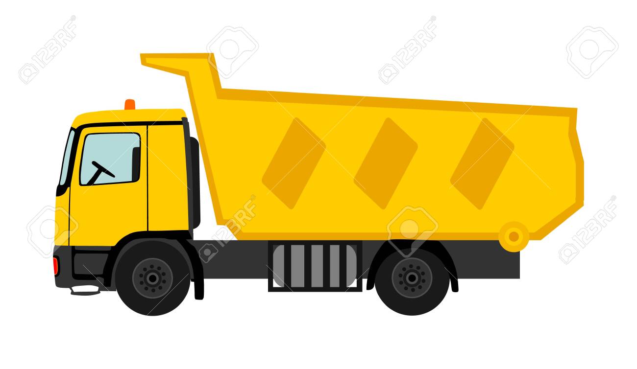 白い背景に分離されたティッパーダンプトラックベクトルイラスト 重工業車両 建設資材やごみを移動するためのトラック 建築現場設備 のイラスト素材 ベクタ Image