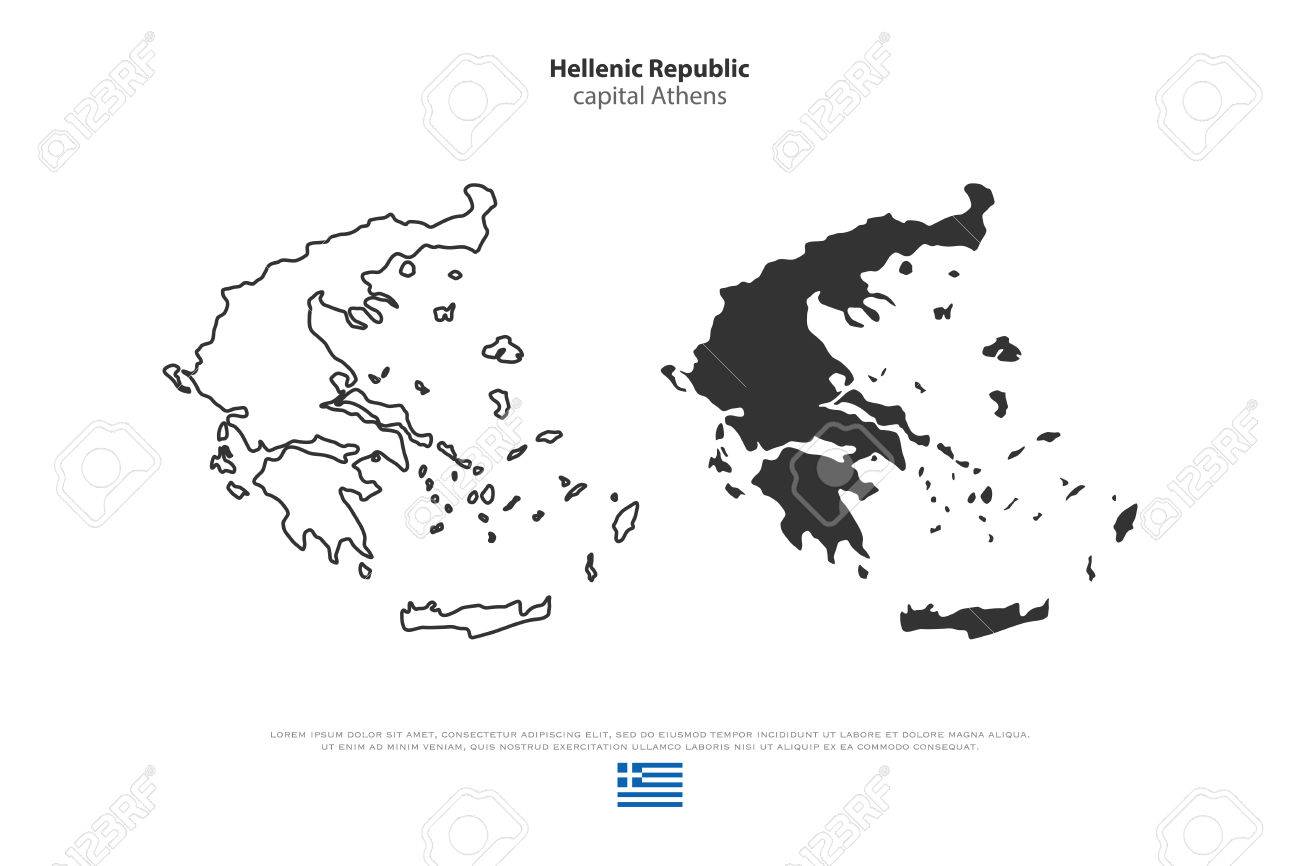 ギリシャ共和国は マップと公式の旗アイコンを分離しました ギリシャの政治地図の細い線のアイコンをベクトルします ヨーロッパの国の地理的なバナーのテンプレートのイラスト素材 ベクタ Image