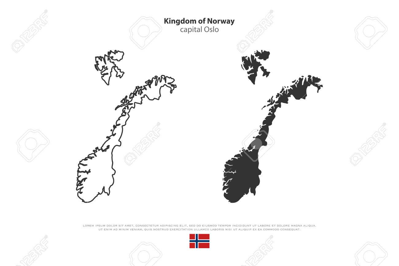 ノルウェー王国は 地図と公式の旗アイコンを分離しました ノルウェーの政治地図アイコンのベクター 北欧の国の地理的なバナー テンプレート 旅行やビジネスのコンセプト マップのイラスト素材 ベクタ Image