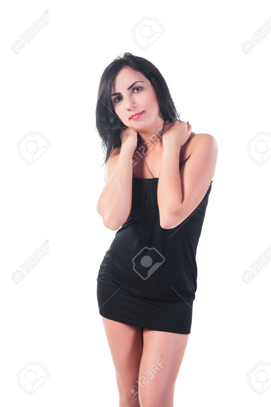 Banque Noire Femme En Sur D Jeune Blanc Robe Torse Jolie Isolé gq4qz6PZ