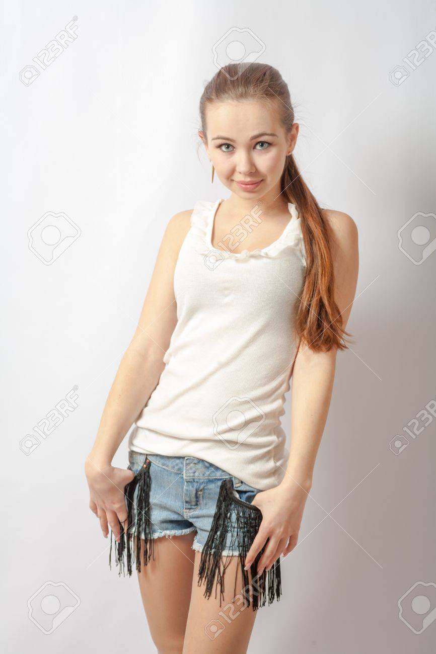 Shy Teen Girl Portrait Over White Background Glamorous Young Stock Photo Picture And Royalty Free Image Image