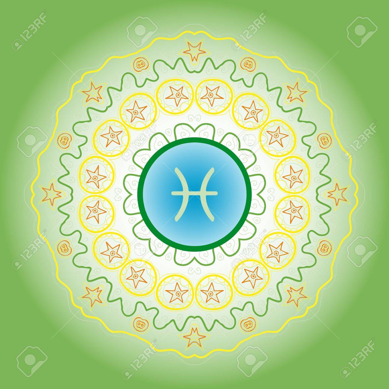 星座の魚魚の華やかな東洋マンダラ モチーフ パターン のイラスト素材 ベクタ Image