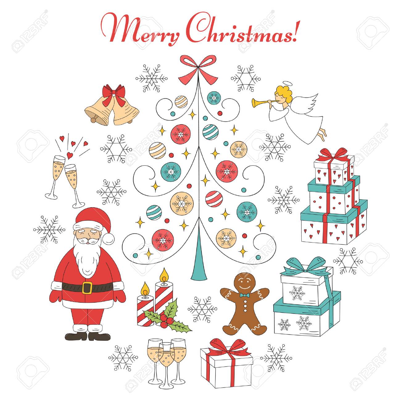 Christmas And New Year Holiday Icons Set Vector Illustrations