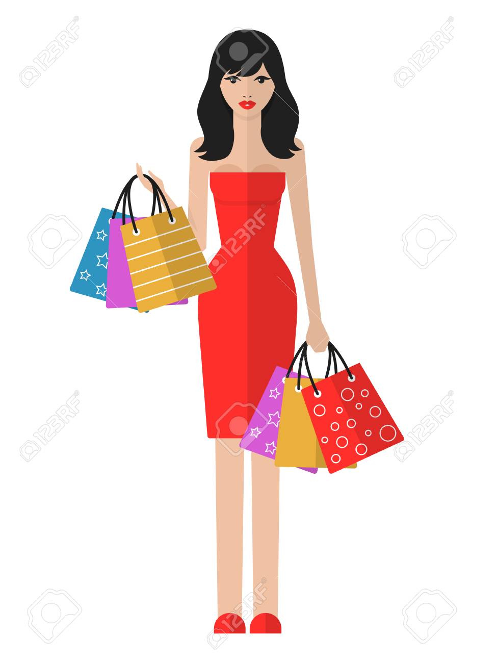 買い物袋を持つ美しい若い女性のベクトル フラット イラスト 女性は 白い背景で隔離のショッピング のイラスト素材 ベクタ Image 買い物袋を持つ美しい若い女性のベクトル フラット イラスト 女性は 白い背景で隔離のショッピング のイラスト素材 ベクタ Image