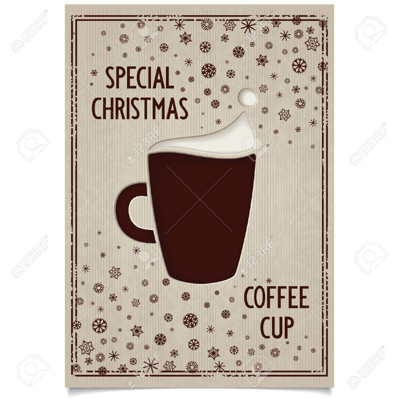 Vettoriale Poster Design Di Natale Per Ristorante E Bar Con Caffe Divertente Tazza E Stilizzata Cappello Di Babbo Natale Vector Eps8 Image