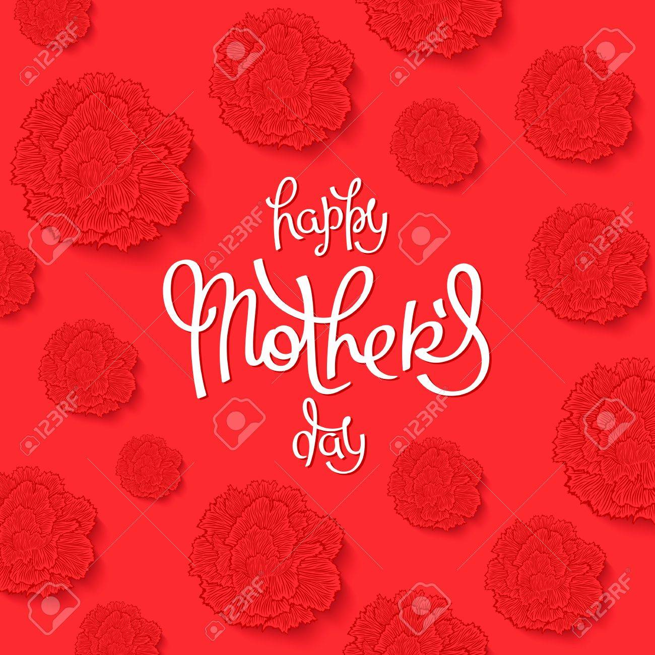 幸せな母の日の手書きのレタリング スタイルを作られたカーネーションの花のグリーティング カード ベクトル図のイラスト素材 ベクタ Image