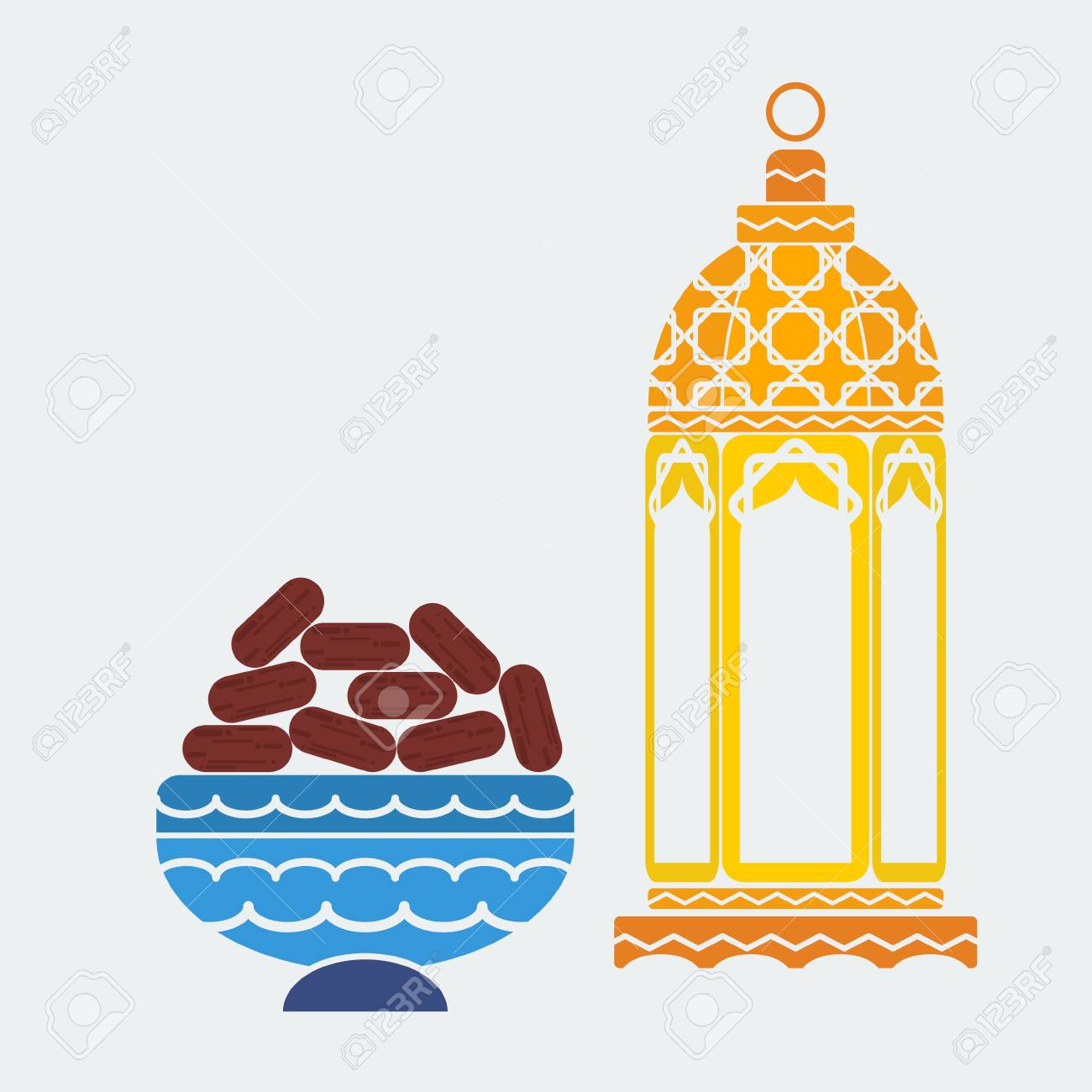 editable arabian lamp and dates fruit vector illustration in