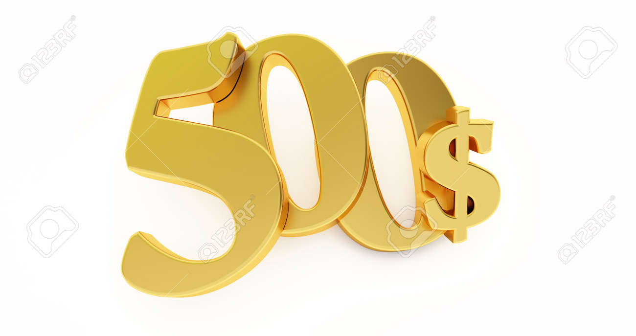 白い背景に分離された黄金の500ドル記号、500ドルの価格記号。 3Dレンダリング、500 $の写真素材・画像素材 Image 159212937