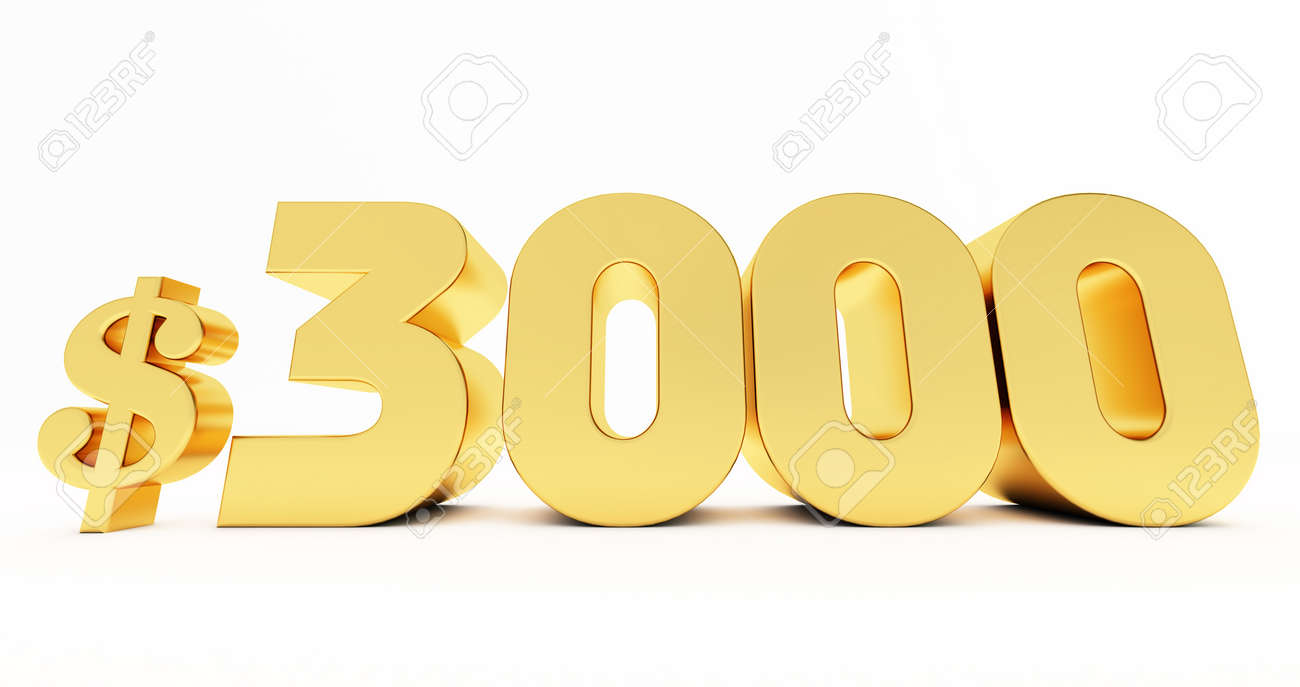 흰색 배경에 고립 된 황금 $ 3000 달러의 3d 렌더링 로열티 무료 사진, 그림, 이미지 그리고 스톡포토그래피. Image  170244729