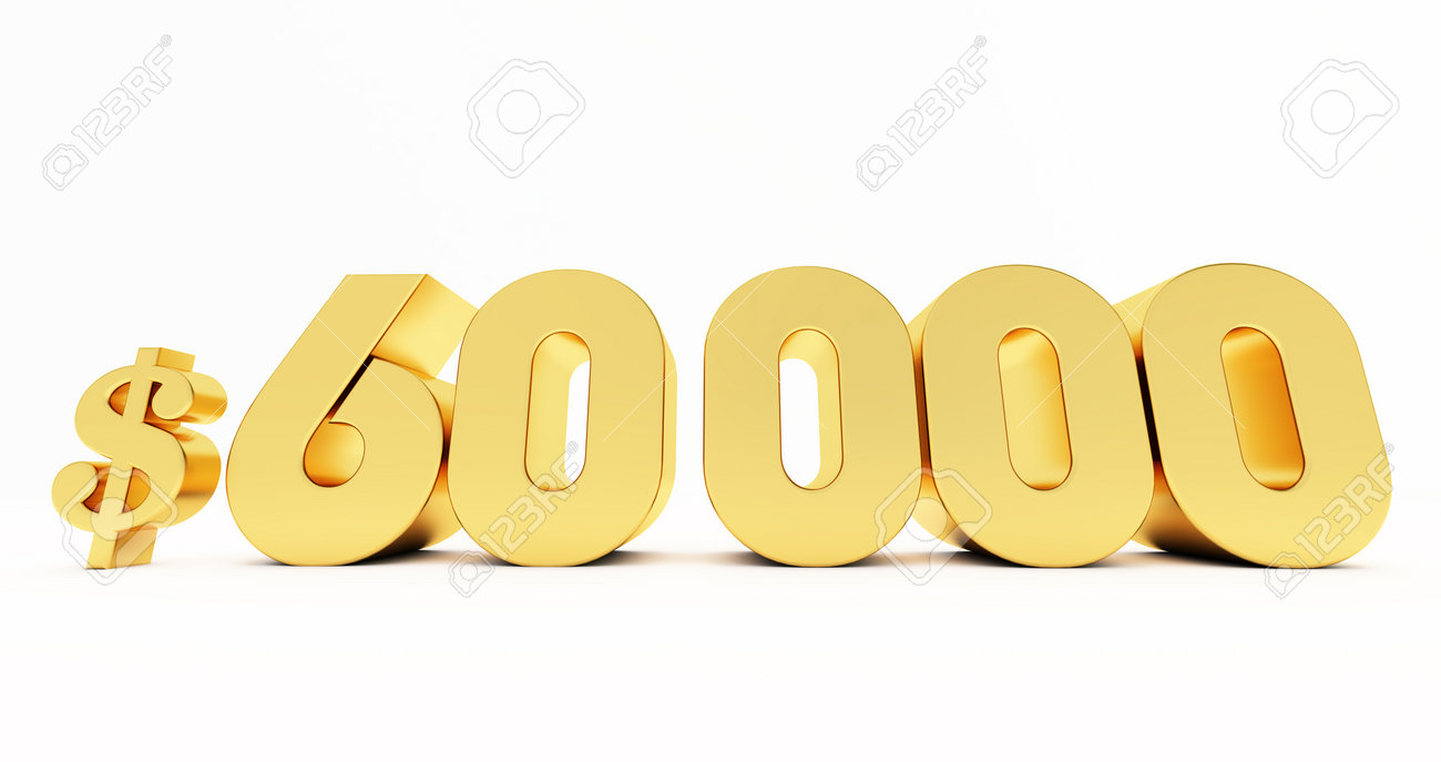 白い背景で隔離の黄金の$60,000ドルの3dレンダリングの写真素材・画像素材 Image 170244731
