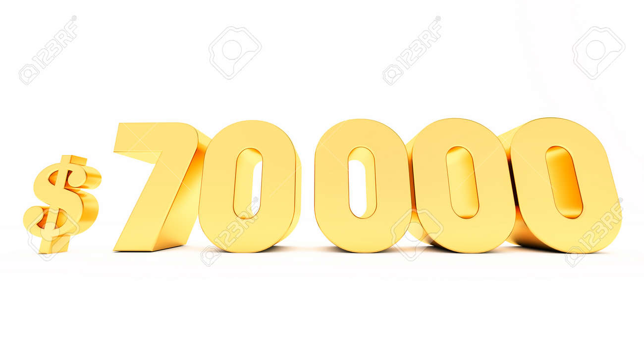 白い背景に分離された金の70000ドル、金の7万ドルの3Dレンダリングの写真素材・画像素材 Image 177506790