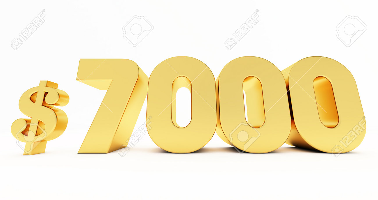 白い背景に金色の7000ドルのDレンダリングの写真素材・画像素材 Image 189981956