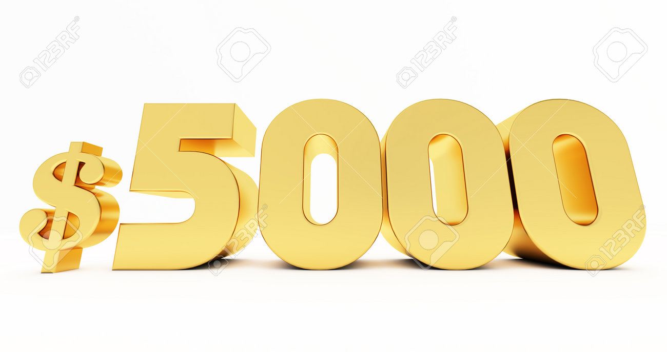 白い背景に金の5000ドルの3Dレンダリング、金の5000ドルの写真素材・画像素材 Image 195990932