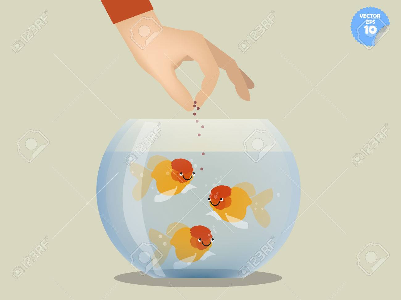 ボウル ペットの概念の金魚の餌男のイラスト素材 ベクタ Image