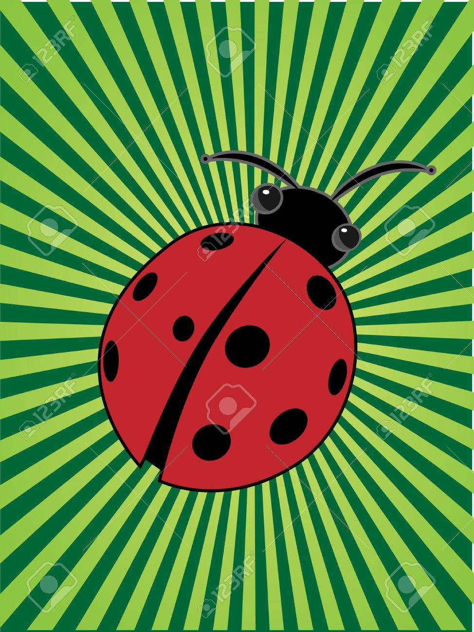輝く明るい緑日当たりの良い光の漫画昆虫のてんとう虫センターのイラスト素材 ベクタ Image