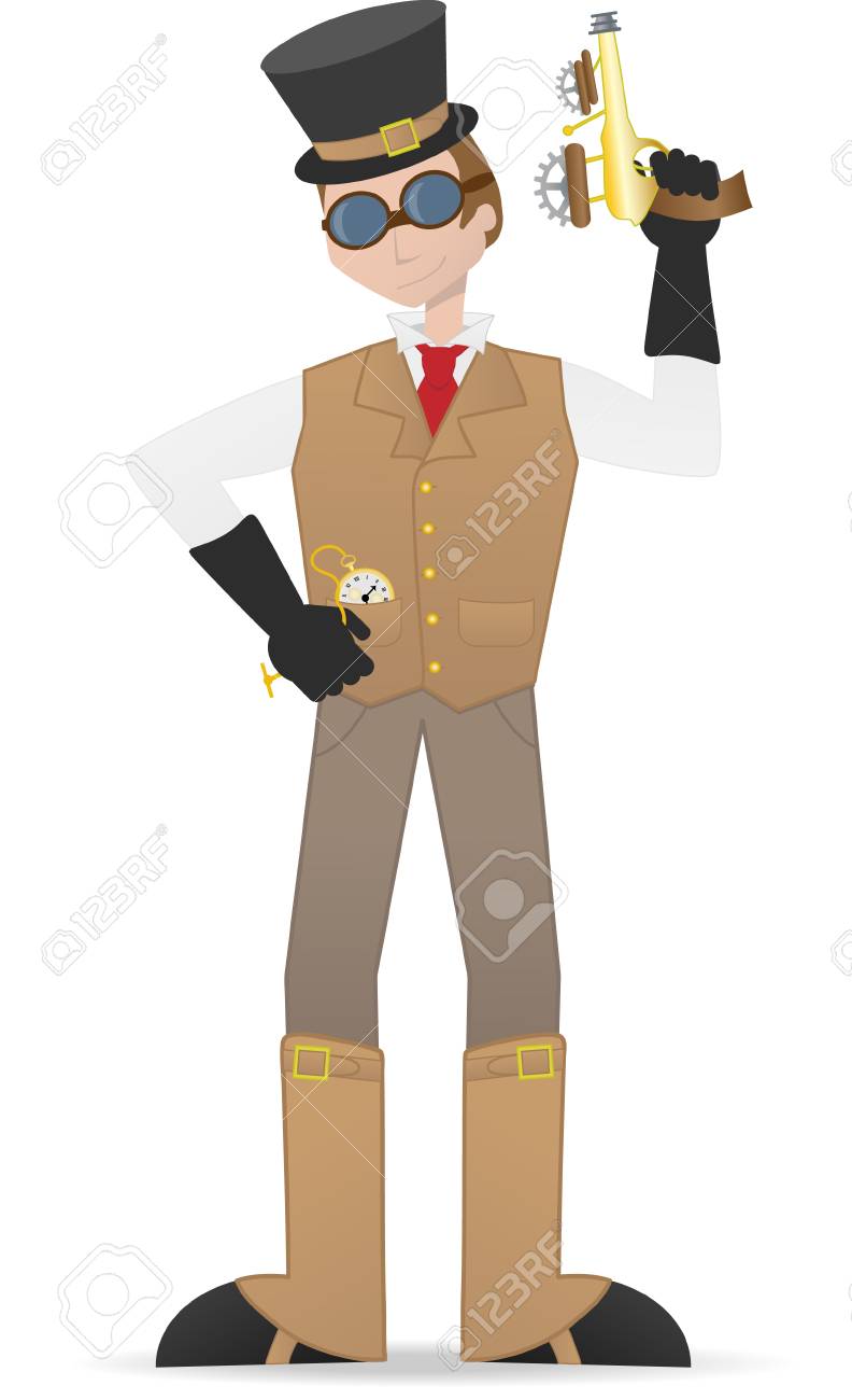 男と時計を持ってスチーム パンク男のイラスト素材 ベクタ Image