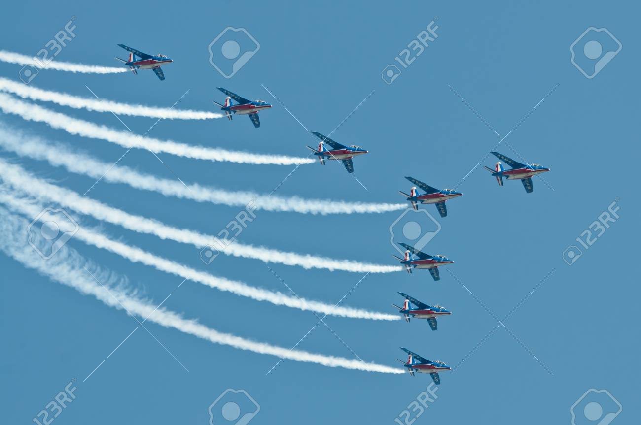 Radom, Poland August 27, 2011: Patrouille De France Make Radom Poland August 22 Patrouille Suisse Aerobatic Display