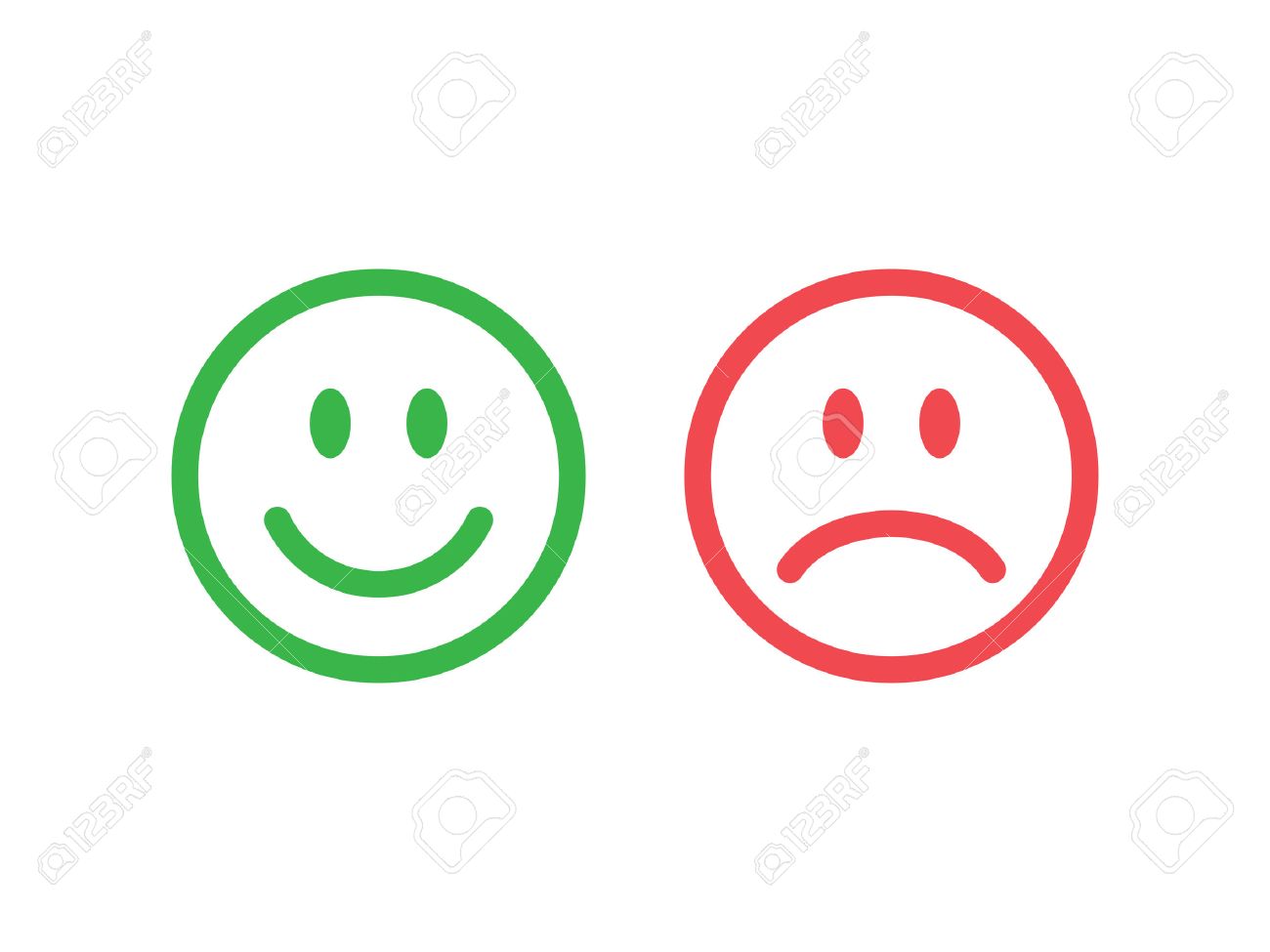 Ensemble De Émoticônes De Sourire. Ligne Icônes Émoticônes. Smileys Heureux  Et Malheureux. La Couleur Verte Et Rouge. Vector Illustration Clip Art  Libres De Droits , Vecteurs Et Illustration. Image 55096578.