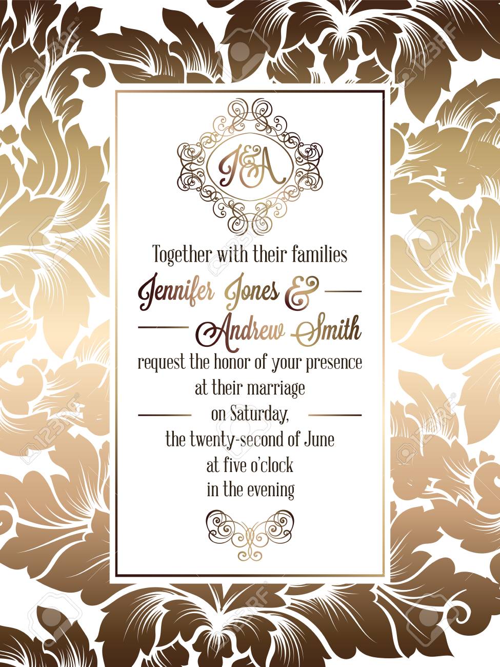 vintage baroque style wedding invitation card template elegant formal invitation design