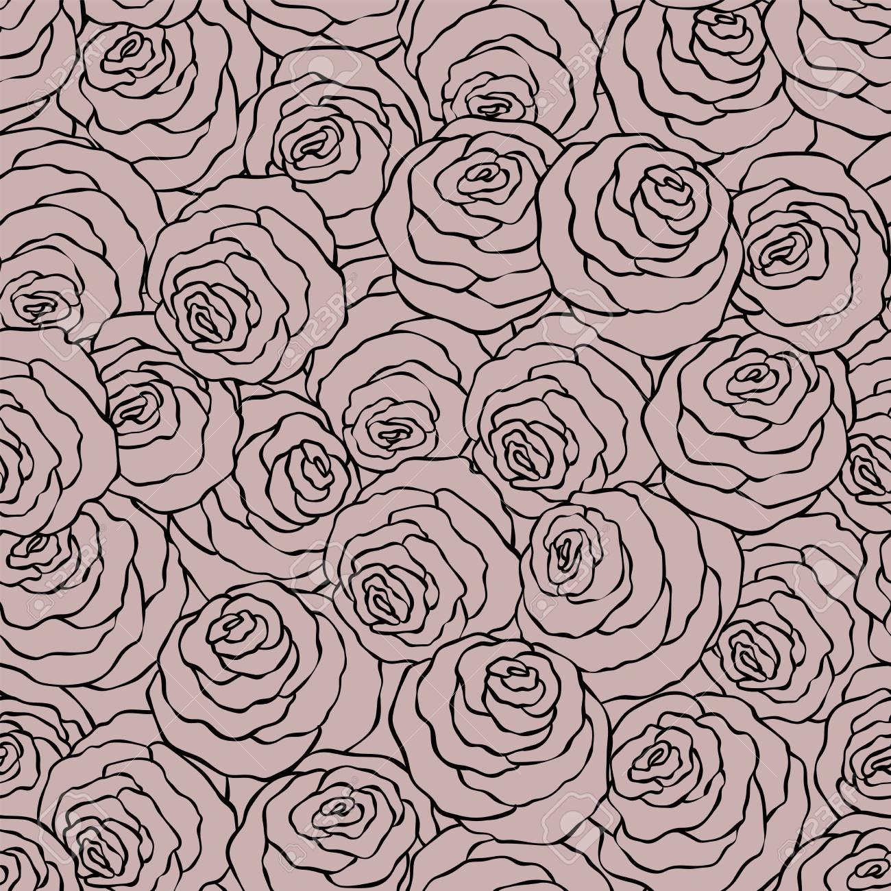 かわいいバラと花の装飾明るいピンクの背景 ベージュ色のシームレスなパターン のイラスト素材 ベクタ Image