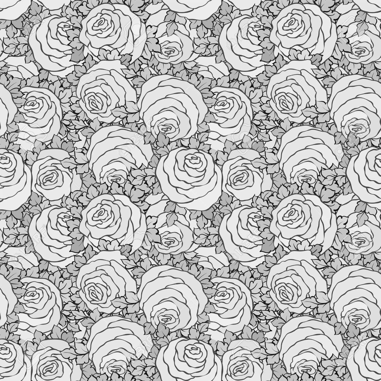 Disegno Floreale Bianco E Nero Decorativo Con Rose Carini Motivo Senza Bordi E Ripetitivo