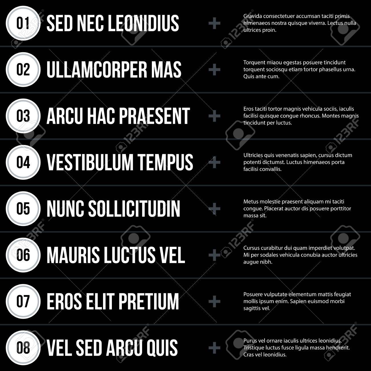 futuristic corporate menu list template on black background