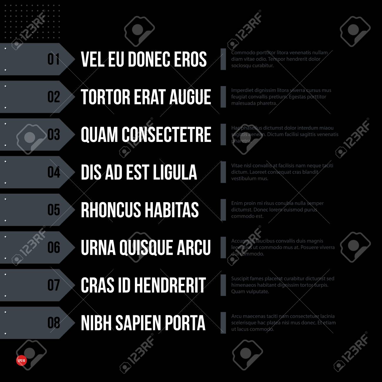 futuristic corporate menu list template on black background