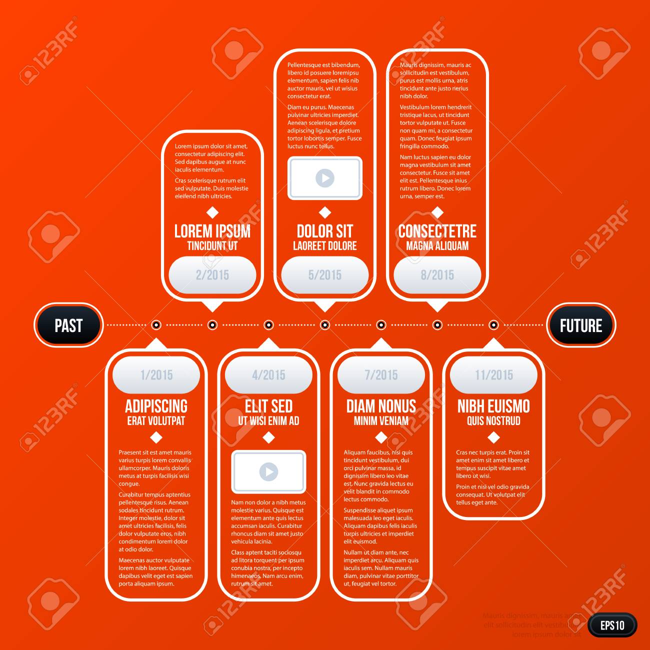 corporate business timeline template on bright orange background