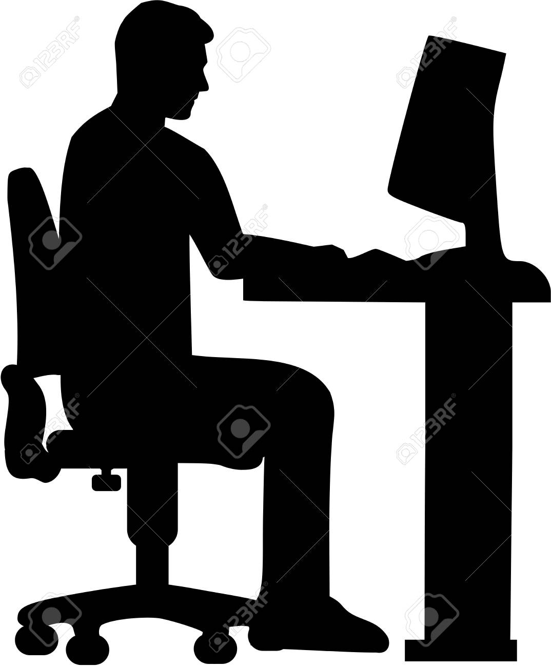 Programmer Sitting On A Computer Silhouette Royalty Free Cliparts Vectors And Stock Illustration Image