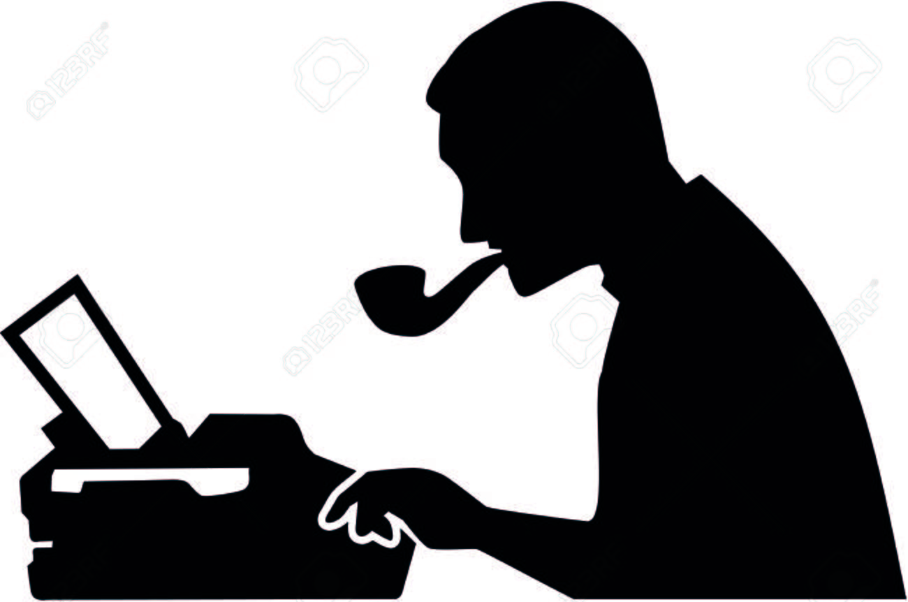 Silueta De Un Periodista Masculino Con Máquina De Escribir . Ilustraciones  svg, vectoriales, clip art vectorizado libre de derechos. Image 93127330