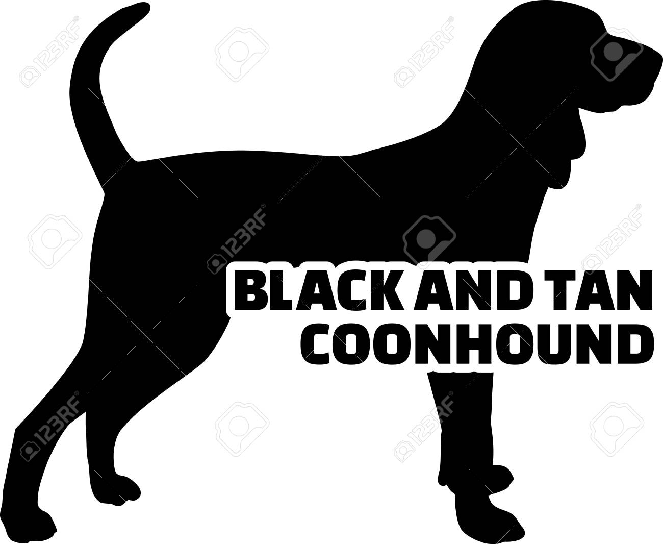 Black and tan coonhound silhouette real with word - 115196954. 