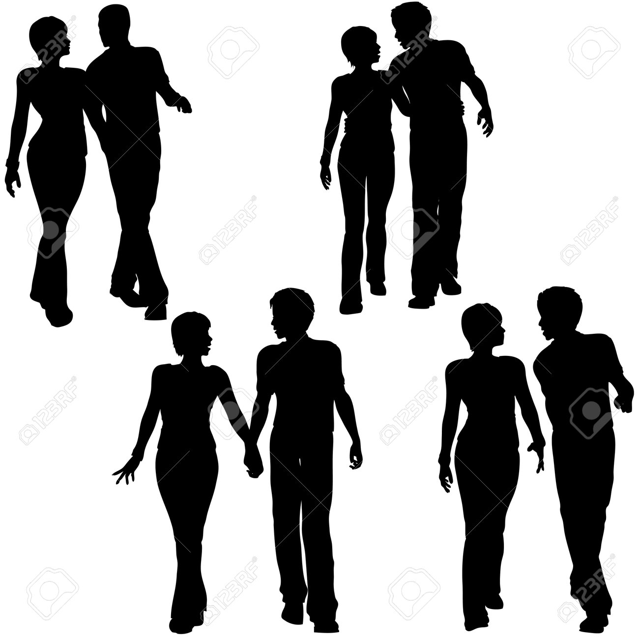 Collection Of 4 Silhouettes Of Young Couples Men And Women Royalty Free Cliparts Vectors And Stock Illustration Image