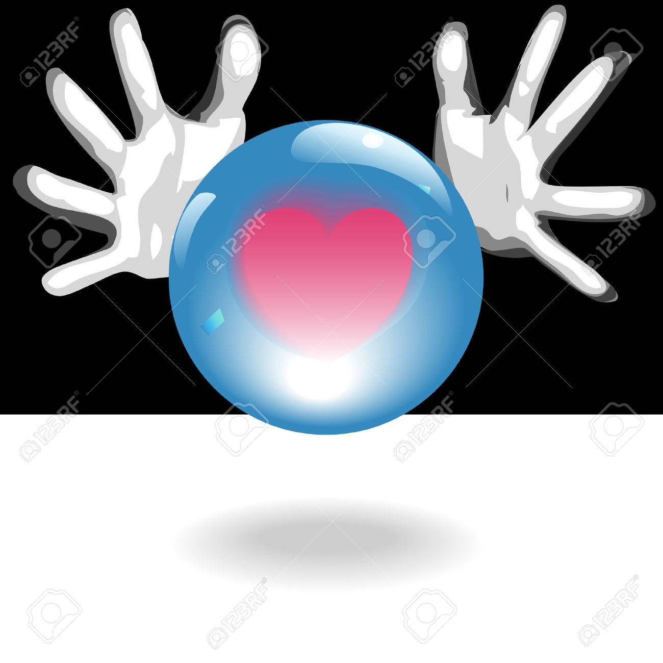 光沢のあるクリスタル ボールの周りのフォーチュン テラー手愛 ロマンス 心の事務の明るい未来を予測します のイラスト素材 ベクタ Image