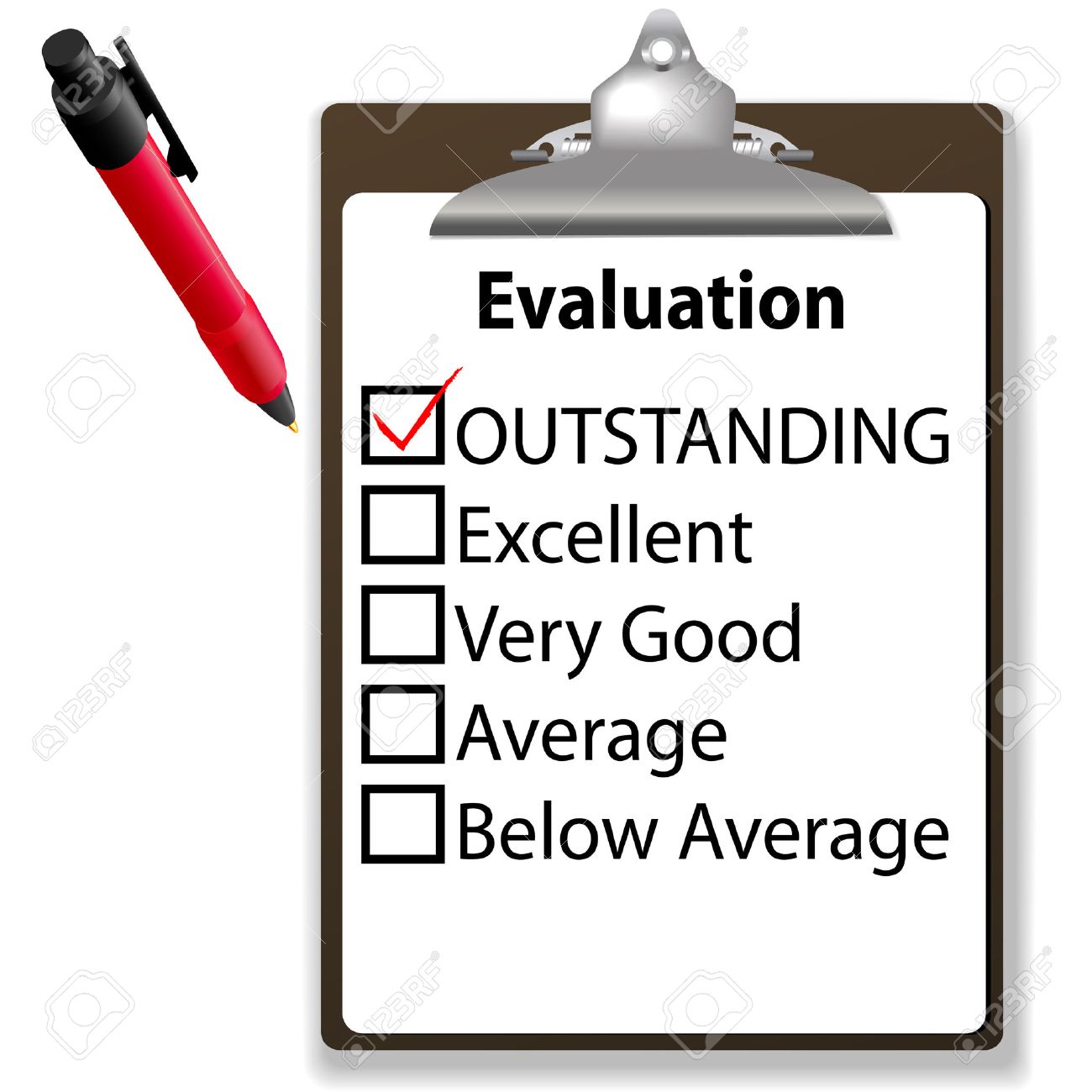 an evaluation for job performance red check mark in the outstanding excellent job performance