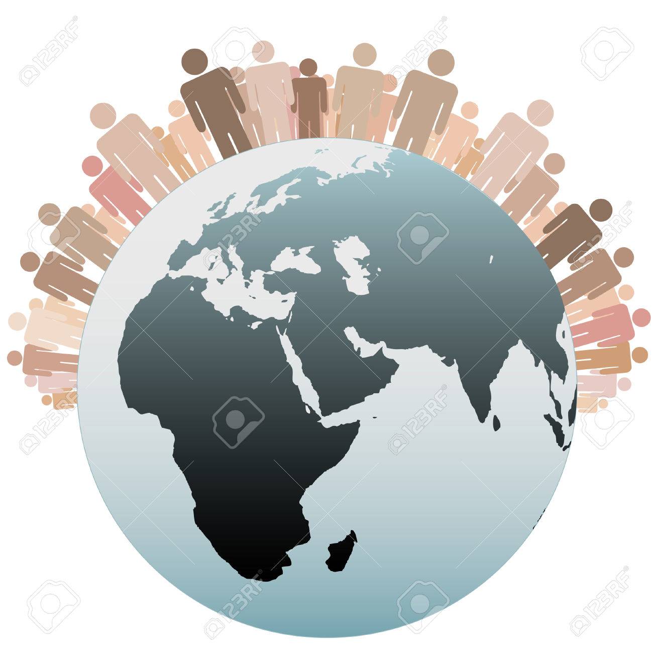 Many diverse people stand on the Western Hemisphere as symbols of the Population of Earth. - 7616461 Many diverse people stand on the Western Hemisphere as symbols of the Population of Earth. - 7616461