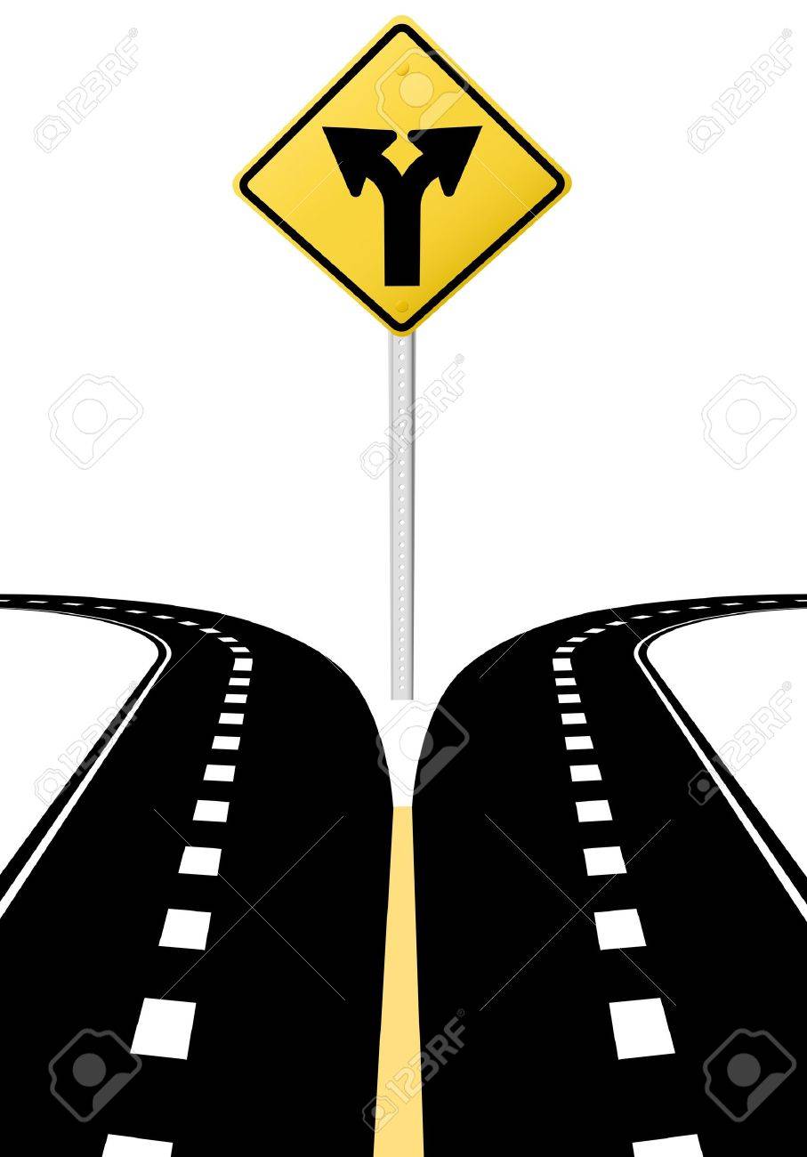 right left arrows on highway road sign symbol of split paths
