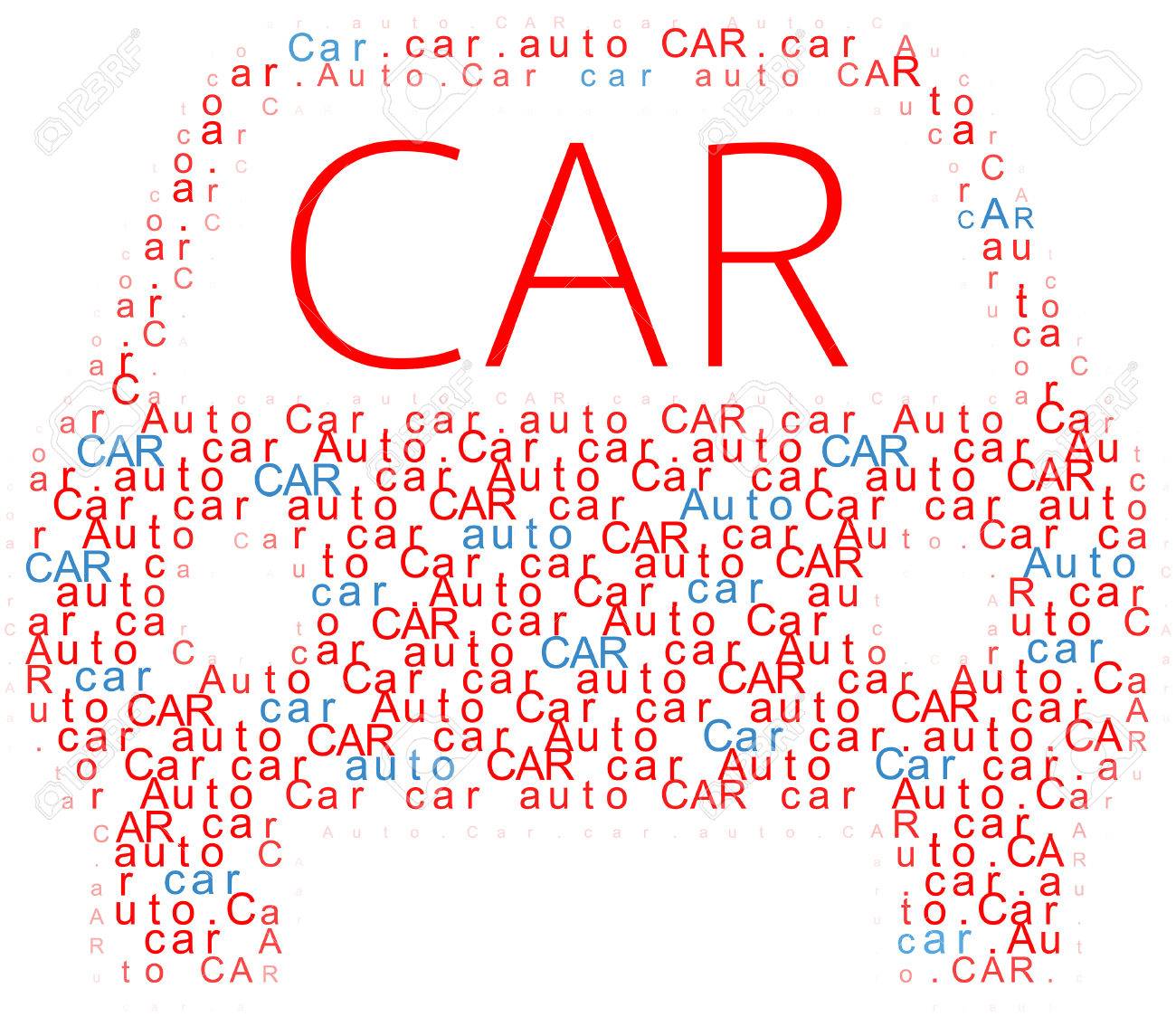 car auto words form shape of automobile outline icon automobile form